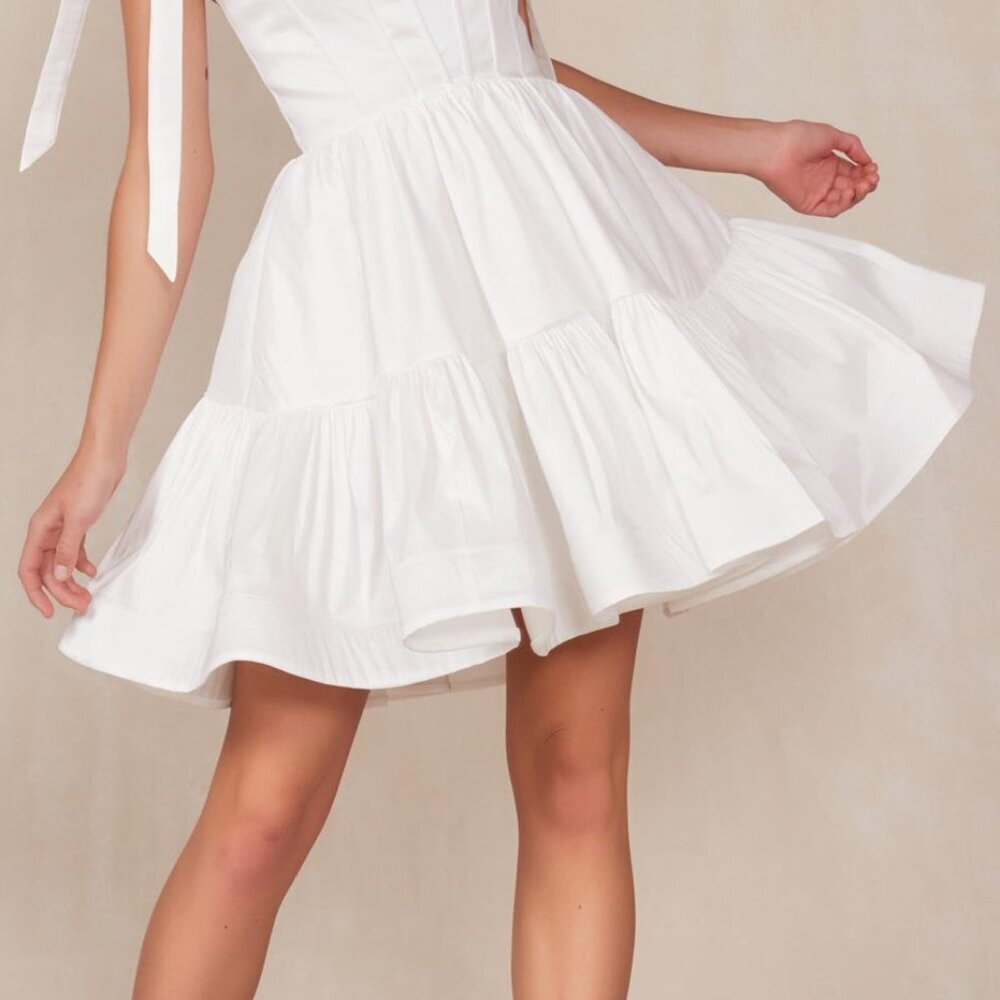 NEW A-LINE OFF WHITE MINI SOLID DRESS W/ SWEETHEART NECK & TIED STRAPS NX T869W - Picture 6 of 9